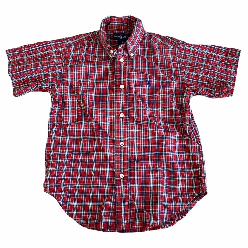 Ralph Lauren Plaid Shirt Red/Blue Short Sleeve Preppy 100% Cotton Size 6 Boy’s